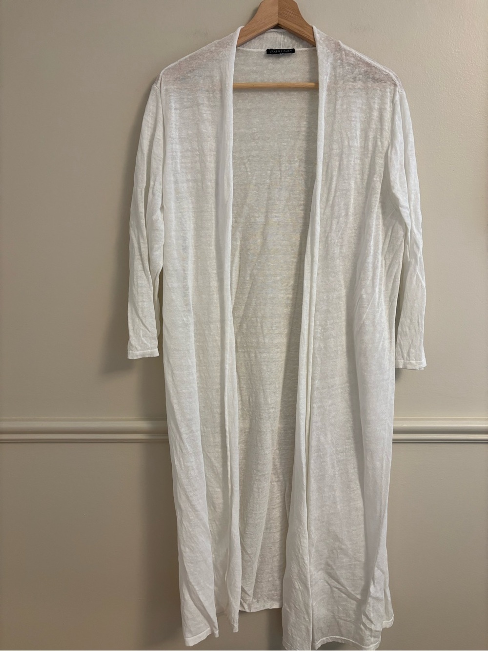 Eileen Fisher White Open-Front Long Cardigan